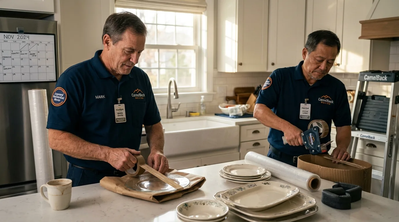Professional crew packing kitchen dishware in Dayton, WA